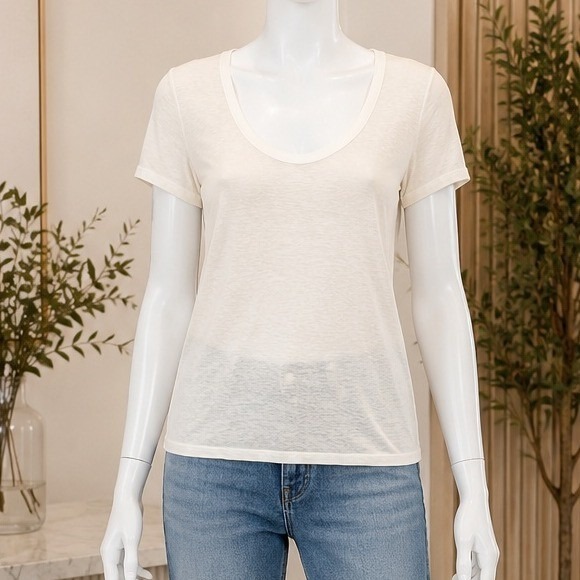 The Row Tops - The Row Womens T-Shirt White Viscose Scoop Neck Short Sleeve XS